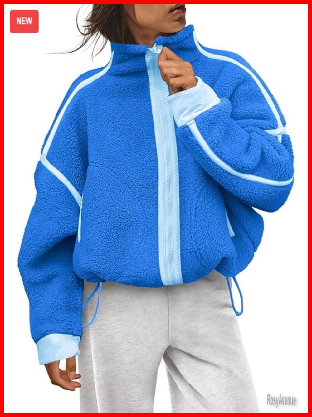 Women's Oversized Sherpa Fleece Zip-Up Jacket Fuzzy Cropped Coat
